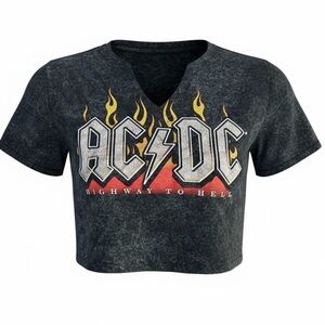 AC/DC Crop Top Tee with Short Sleeve Black Stonewash - Medium